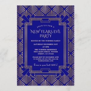 Invitation Royal Navy Blue Gold Great Gatsby Nouvel An