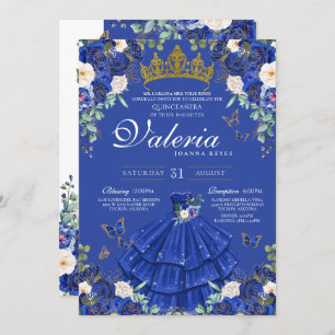 Invitation Royal Navy Blue Rose Butterfly Princess Anniversai