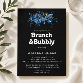 Invitation Royal Navy Floral Brunch and Bubbly Bridal Shower 