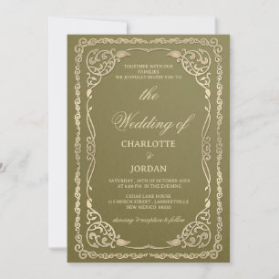 Invitation Royal Olive Green et Gold Mariage