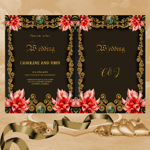 Invitation Royal or et rouge design floral