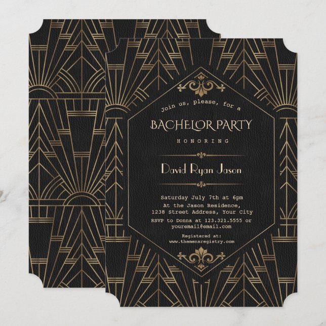 Invitation Royal Or Noir Gatsby 1920s Enterrement de vie de g (Devant / Derrière)