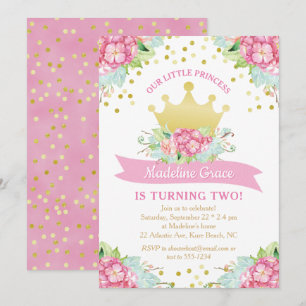 Invitation Royal Pink Gold Princess Anniversaire Floral
