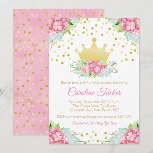 Invitation Royal Pink Gold Princess Joli Baby shower floral