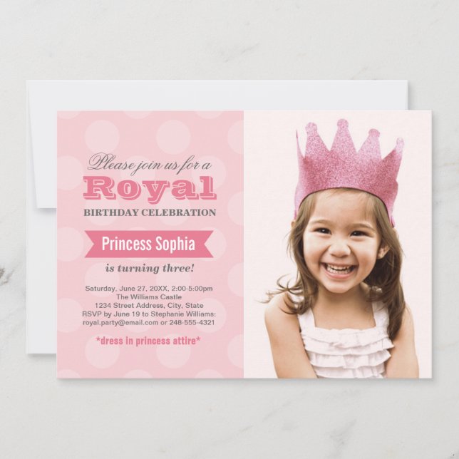 Invitation Royal Pink Princess Girl Photo Anniversaire (Devant)