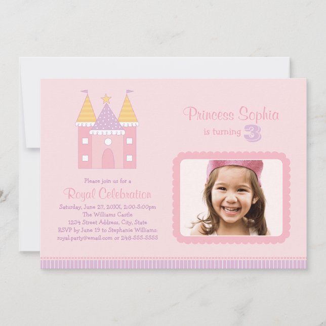 Invitation Royal Pink Purple Princess Photo Anniversaire (Devant)
