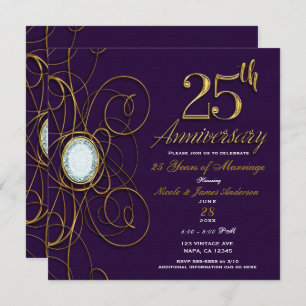 Invitation Royal Plum Purple Gold Diamond 25 25e anniversaire