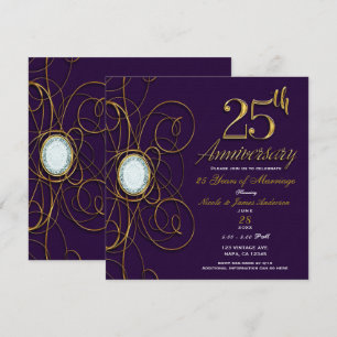 Invitation Royal Plum Violet Or 25e Anniversaire Diamant Or