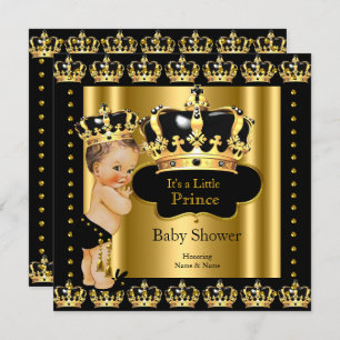 Invitation Royal Prince Baby shower Black Gold Crown