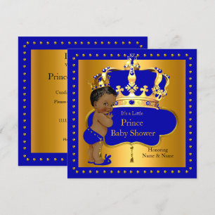 Invitation Royal Prince Baby shower Blue Boy Crown Ethnic