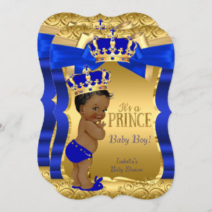 Invitation Royal Prince Baby shower Blue Gold Bow Ethnie