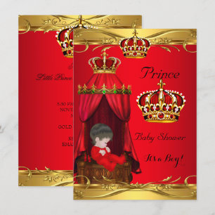 Invitation Royal Prince Baby shower Boy Regal Red Crown