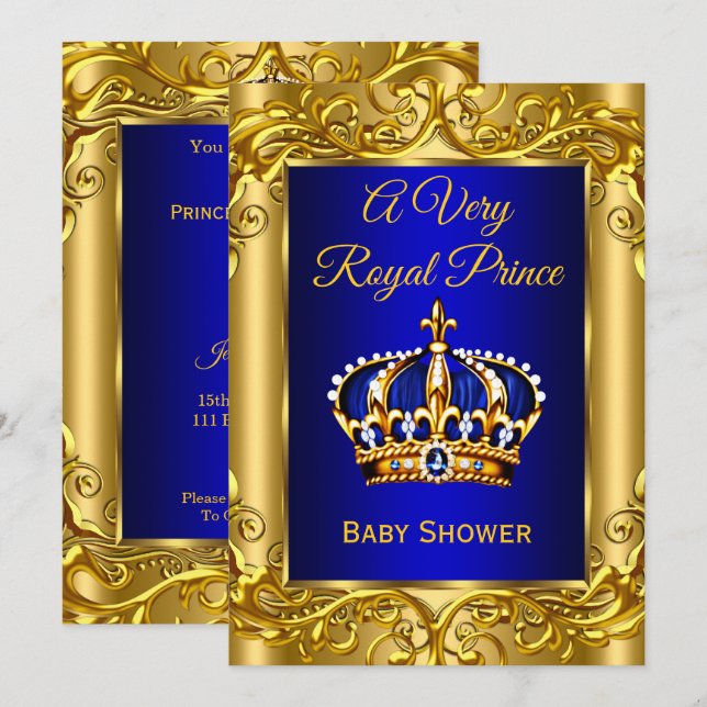 Invitation Royal Prince Baby shower or royal bleu (Devant / Derrière)