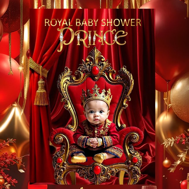 Invitation Royal Prince Baby Shower Red Gold Chair (Créateur téléchargé)