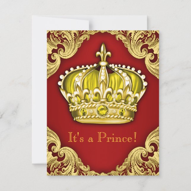 Invitation Royal Prince Baby shower rouge et or (Devant)