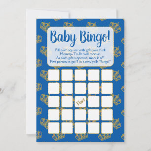 Invitation Royal Prince Bingo Baby shower Jeu bleu