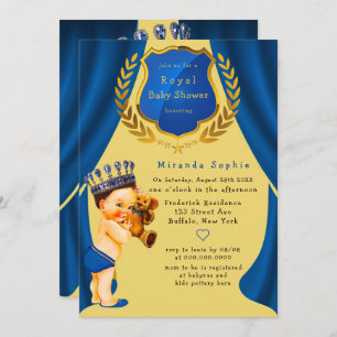 Invitation Royal Prince Blue et Gold Baby shower