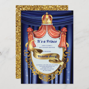 Invitation Royal Prince Blue Gold Baby shower