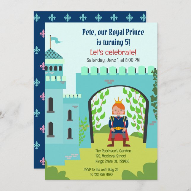 Invitation Royal Prince Boy fête d'anniversaire (Devant / Derrière)
