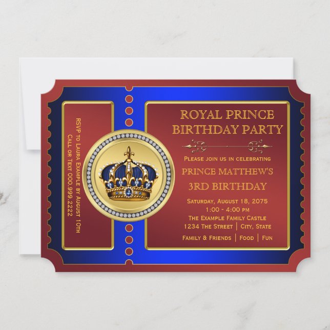 Invitation Royal Prince Boys Prince fête d'anniversaire (Devant)