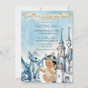Invitation Royal Prince Castle Dragon Crown Blue Gold Boy
