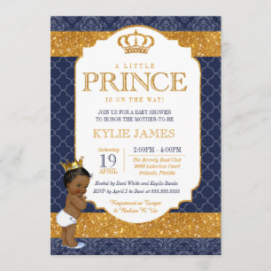 Invitation Royal Prince Navy Blue Gold Baby shower blanc 2