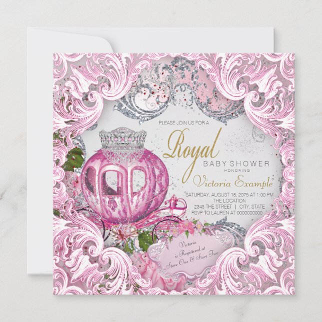 Invitation Royal Princess Baby Girl Douche (Devant)