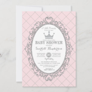 Invitation Royal Princess Baby shower en argent rose
