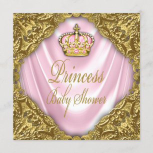 Invitation Royal Princess Baby shower Pink and Gold Satin