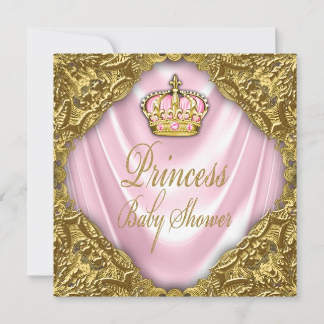 Invitation Royal Princess Baby shower Rose et Gold Satin (Devant)