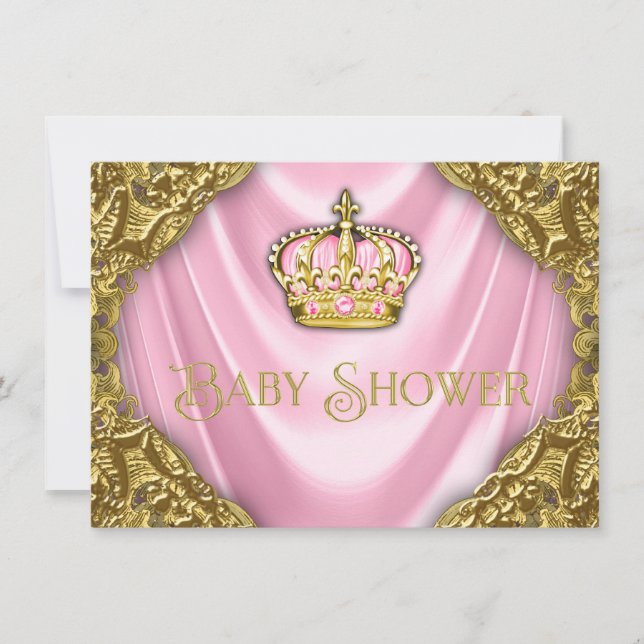 Invitation Royal Princess Baby shower Satin rose et or (Devant)
