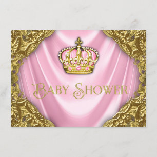 Invitation Royal Princess Baby shower Satin rose et or
