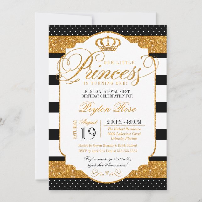 Invitation Royal Princess Black White Stripe Gold Anniversair (Devant)