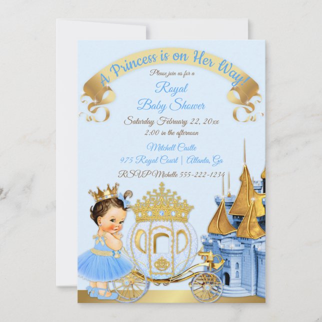 Invitation Royal Princess Castle Carriage Blue Gold Girl (Devant)
