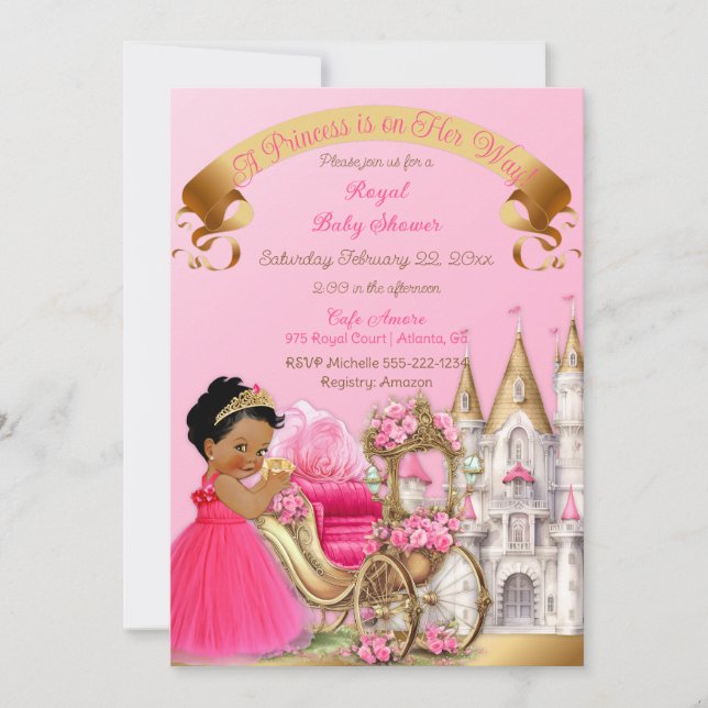 Invitation Royal Princess Castle Carriage Rose Gold Girl (Devant)