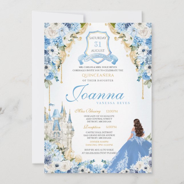 Invitation Royal Princess Light Blue Cinderella Quince V4 (Devant)