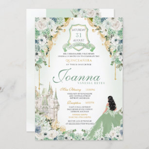 Invitation Royal Princess Mint Green & Gold Quinceanera