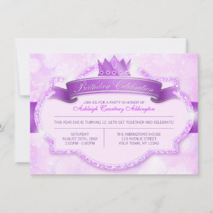 Invitation Royal Princess Purple Parties scintillant Girls An