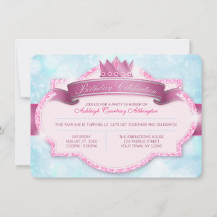 Invitation Royal Princess Rose Parties scintillant Girls Anni