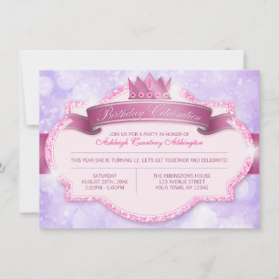 Invitation Royal Princess Rose Parties scintillant Girls Anni
