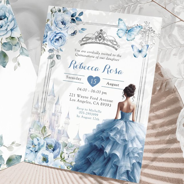 Invitation Royal Princess Silver Dusty Blue Quinceañera (Créateur téléchargé)