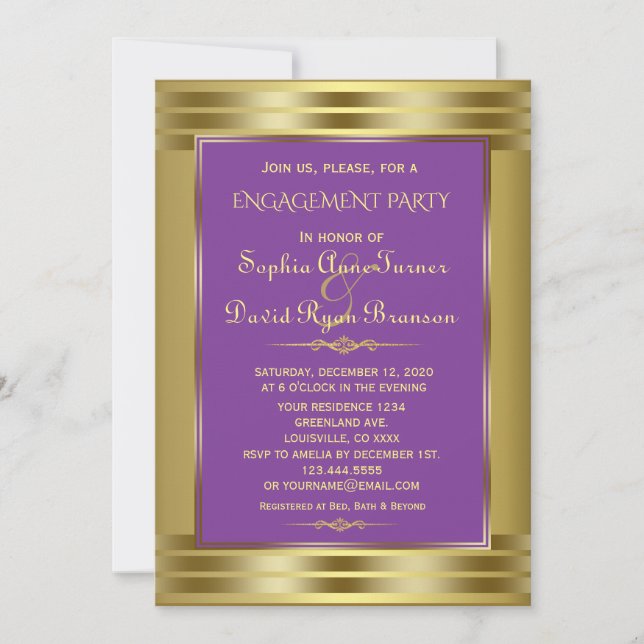 Invitation Royal Purple and Gold Engagement Party (Devant)