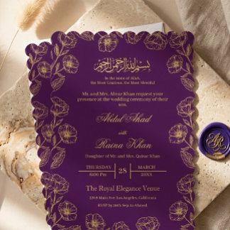 Invitation Royal Purple and Gold Floral Islamic Muslim Nikkah
