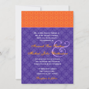 Invitation Royal Purple and Tangerine Mariage damassé G501