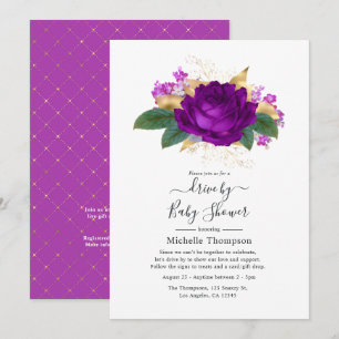 Invitation Royal Purple et Gold Floral Drive par douche