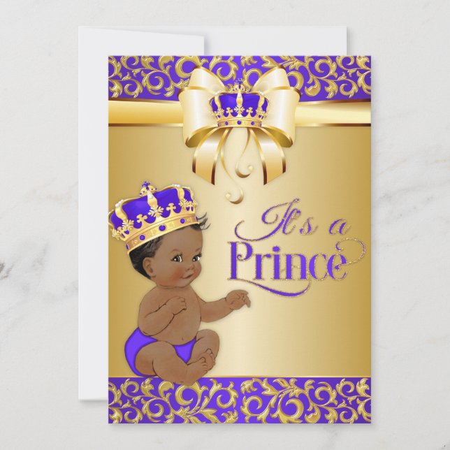 Invitation Royal Purple & Gold African American Prince Crown (Devant)