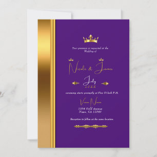 Invitation Royal Purple Gold Crown Élégant Mariage Glam