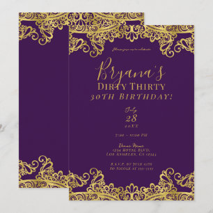Invitation Royal Purple & Gold Lace Dirty 30 30e anniversaire