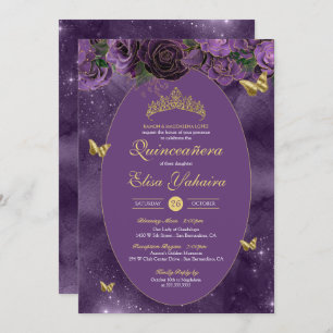Invitation Royal Purple Gold Luxury Butterfly Quinceanera