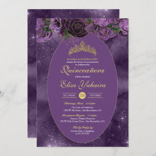 Invitation Royal Purple Gold Luxury Butterfly Quinceanera